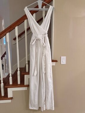 Anthropologie CHINO White Wrap Jumpsuit with Tie Belt